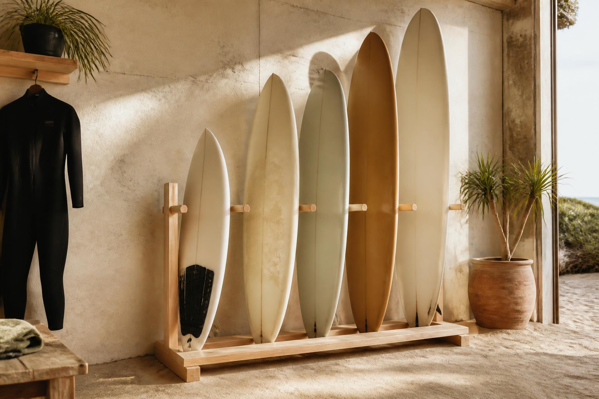 Loaded SurfBros surfboard rack holding a full quiver of boards