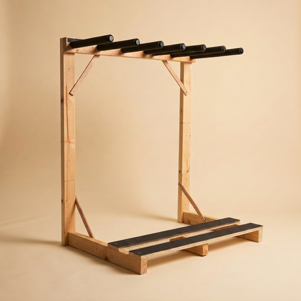 SurfBros Quiver Rack 6 timber surfboard rack, three-quarter view